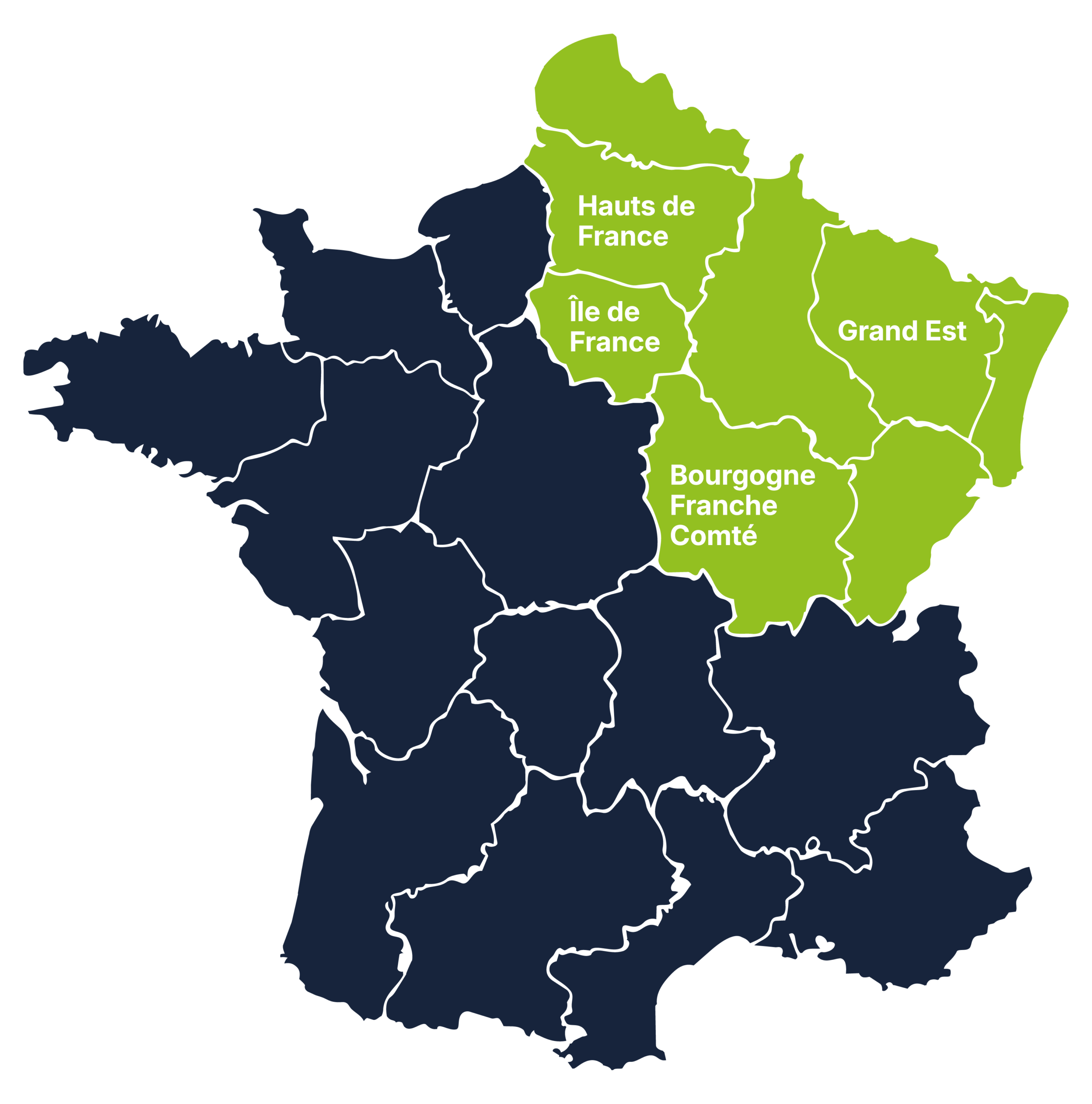carte de france pour représenter les régions des 19 entreprises du cder